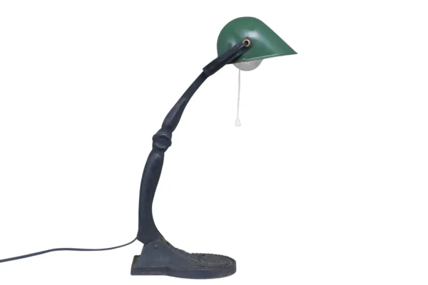 Cast iron table lamp with green metal shade 215 - Image 2